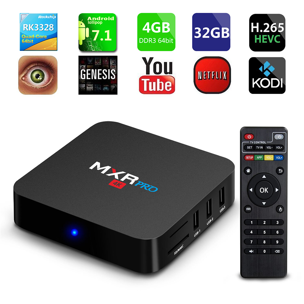 MXR PRO Android 7.1.1 RK3328 KODI 17.3 4K HDR TV BOX 4GB/32GB WIFI LAN VP9 HDMI USB3.0