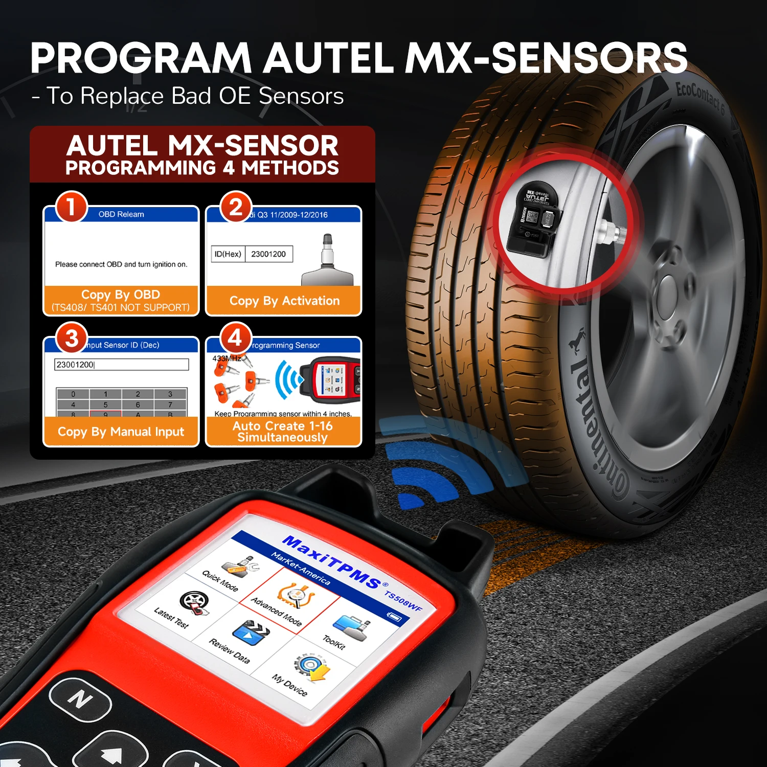 Autel MaxiTPMS TS508WF WiFi TPMS Diagnostic Tool Program MX-sensors, Read/Clear DTCs OBD2 TPMS Relearn Tool Free Update PK TS508