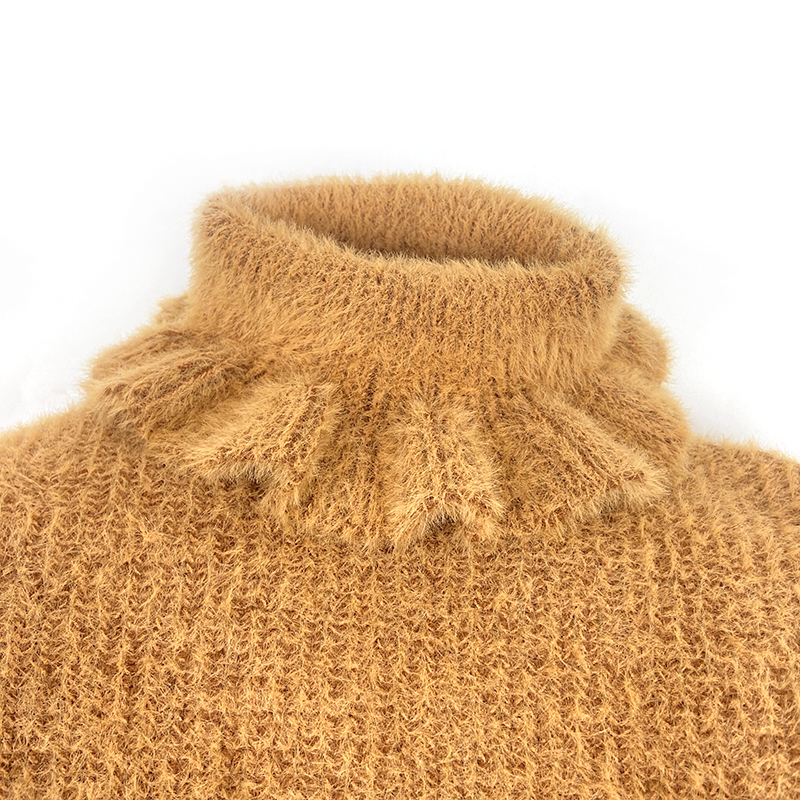 Knitted Kids turndown neck turtleneck ruffle edge collar pullover Children Furry Sweater