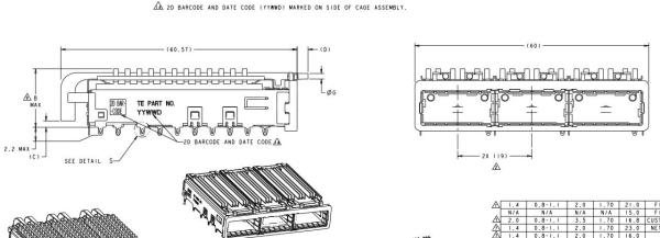 TE 2057042-2 QSFP+ 1x3 Cage with Heat Sink Connector Press-Fit Included