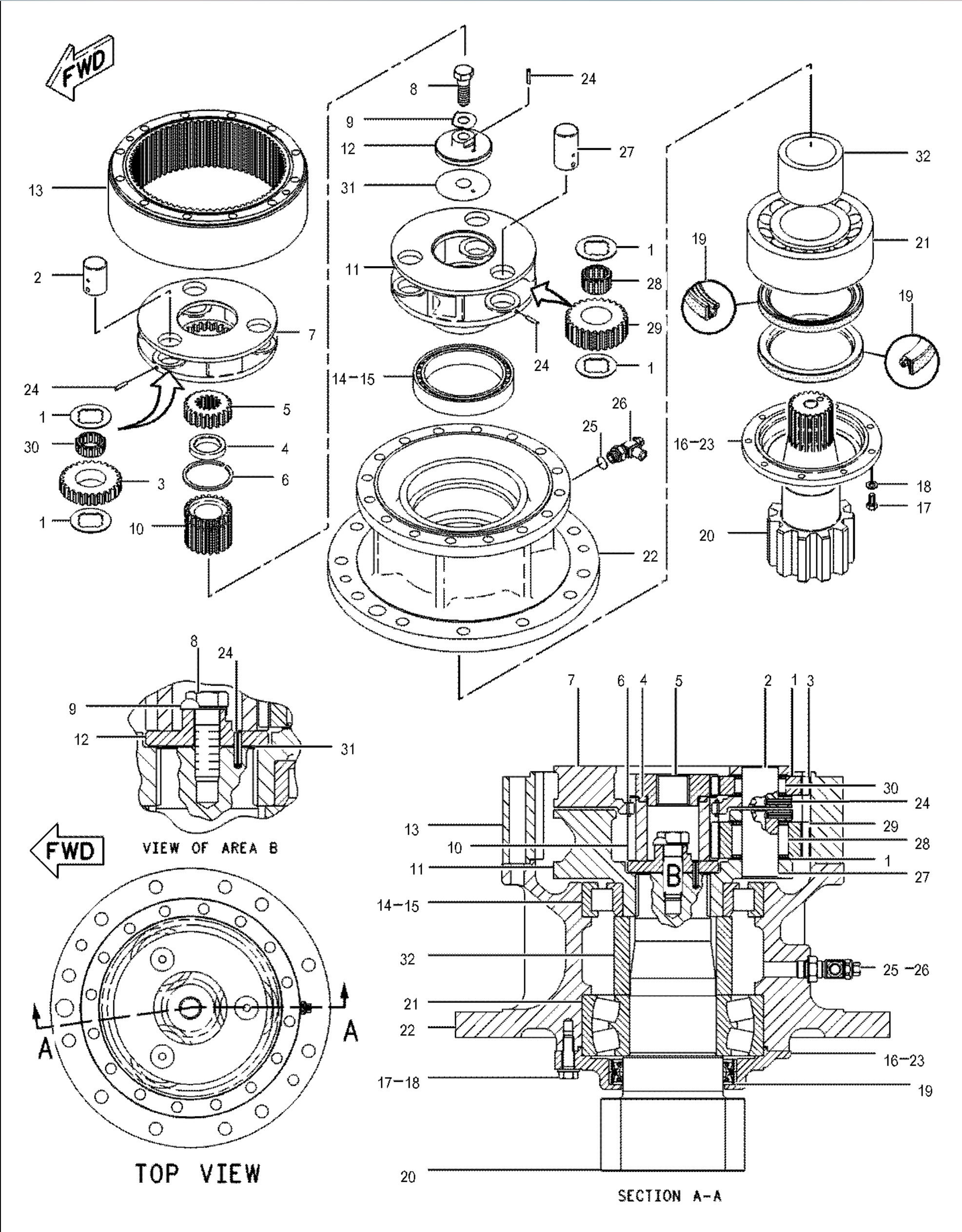E320B 320B 320 Excavator Swing Reducer Slewing Gearbox 114-1320