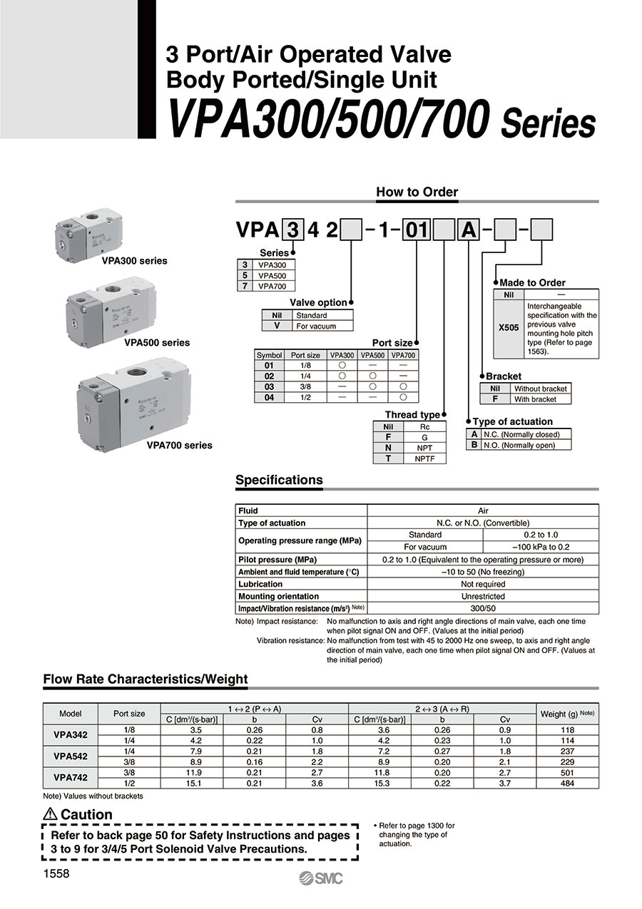 SMC Corporation VPA542-1-03A Valve, air pilot, body pt, 3/8PT, NC