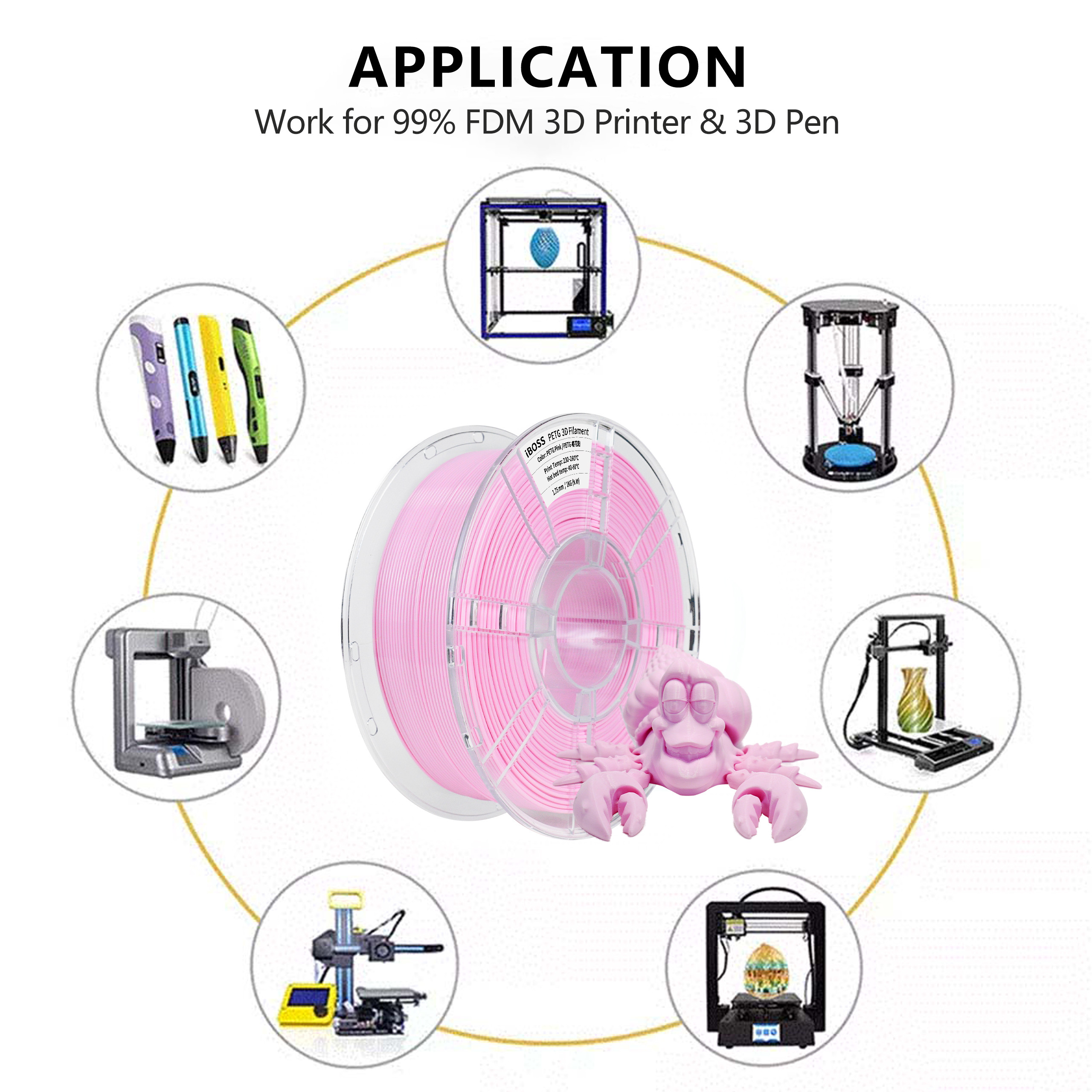 High Strength Customization 1kg Diameter 1.75mm Pink PETG Filament 3D Printing Filament