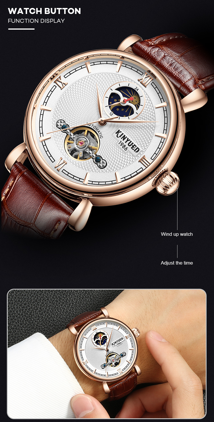 Brief Moon Phase Mens Mechanical Watches Water Resistant Sports Use