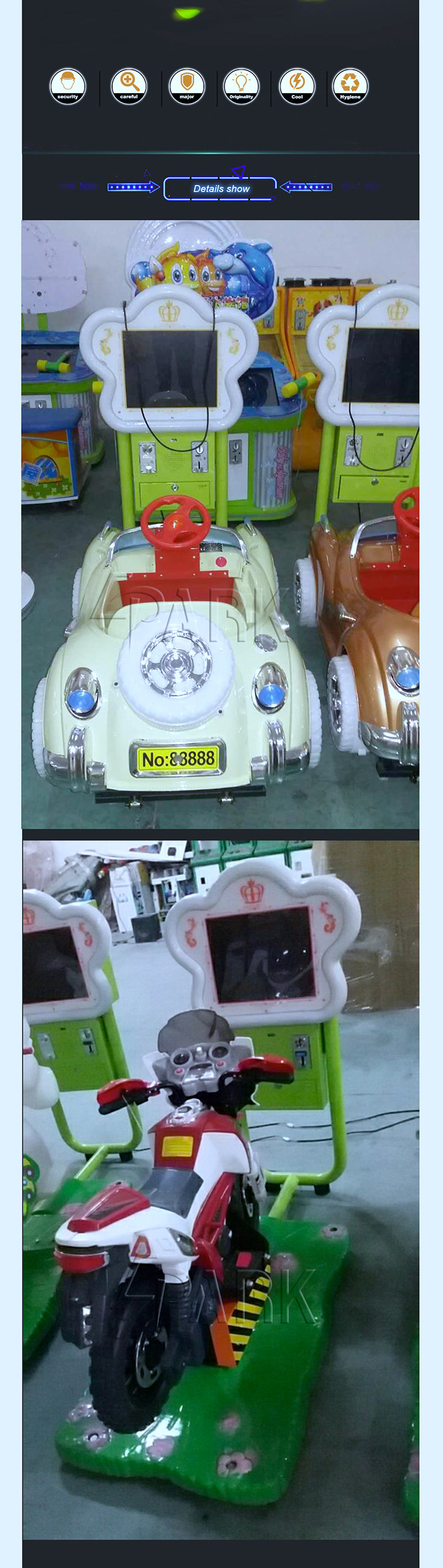 1 - 2 Player Kiddy Ride Machine / Kids' Swing Racing Car Coin Operated