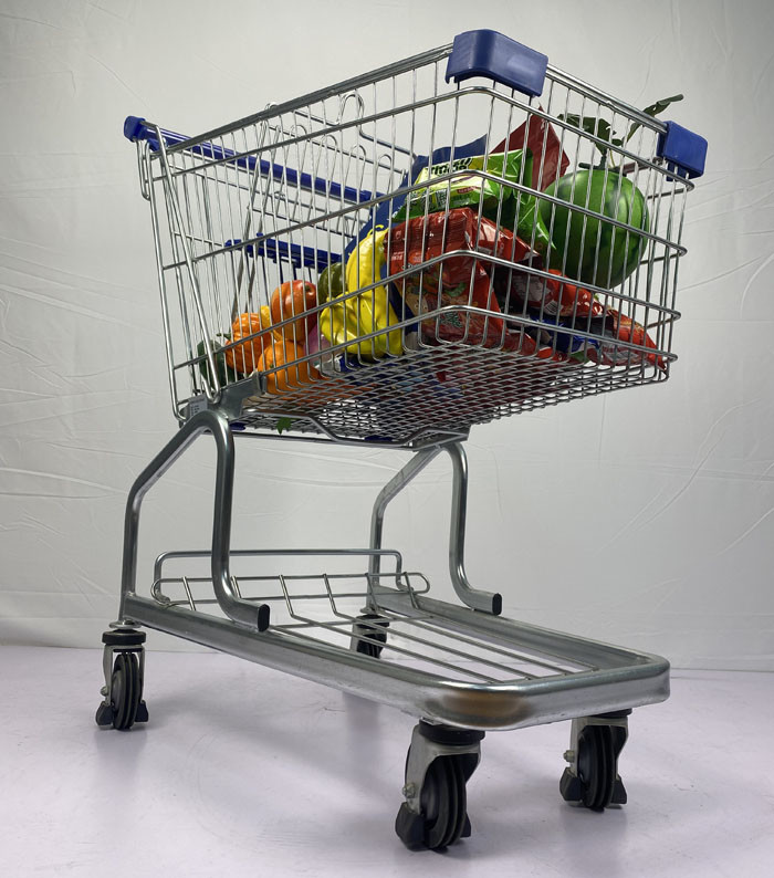 German Style 100L Convenience Retail Chain Supermarket Metal Trolley with 3 Blades Elevator Wheels Manufacturer