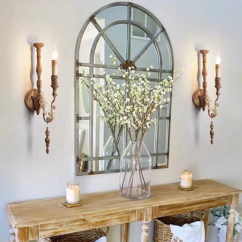 Pastoral Retro Old Wood Art Wall Lamp Living Room Dining Room Bedroom Corridor Wedding Decoration