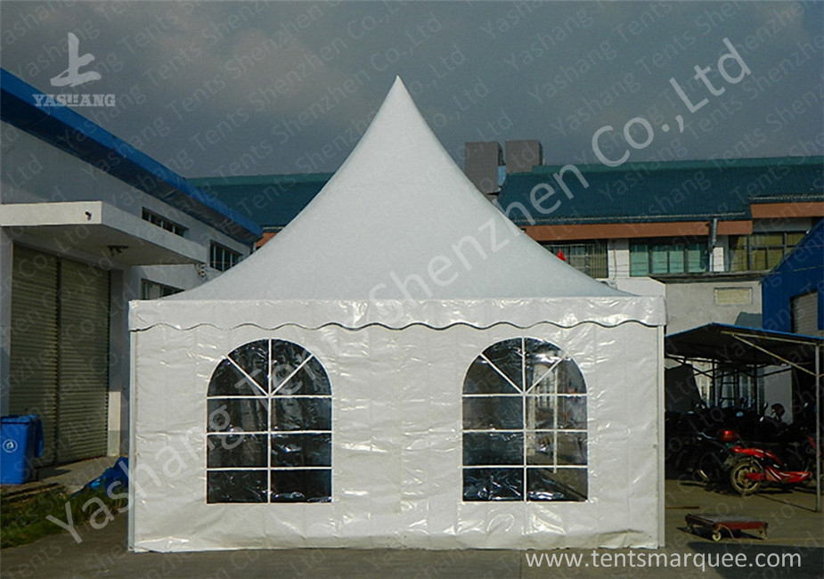 Transparent Soft Fabric Window High Peak Tents on the Concrete Ground