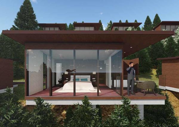 Cottage Prefab Timber Homes , Prefabricated Wooden Houses With Open Area