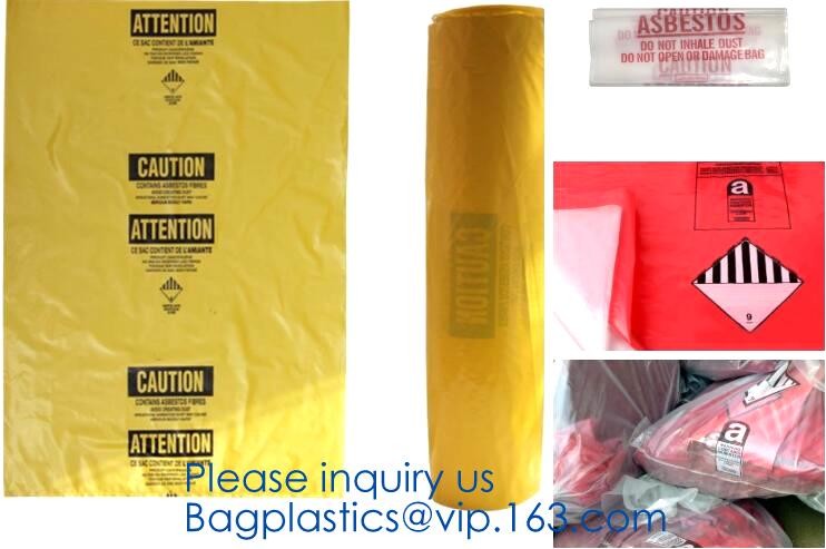 Hazardous Waste Yellow Plastic Bag Asbestos Garbage Bag,large size thicker LDPE asbestos remove bags,asbestos garbage ba