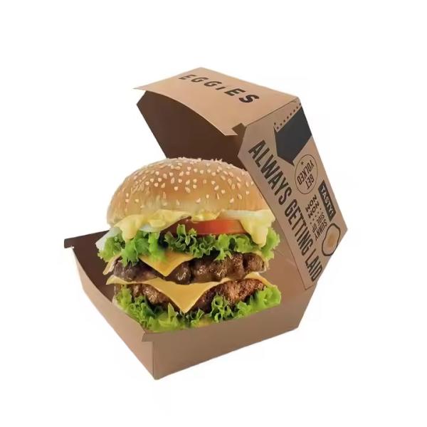Customized Disposable Burger Box Food Grade Kraft Paper Clam Shell Takeaway