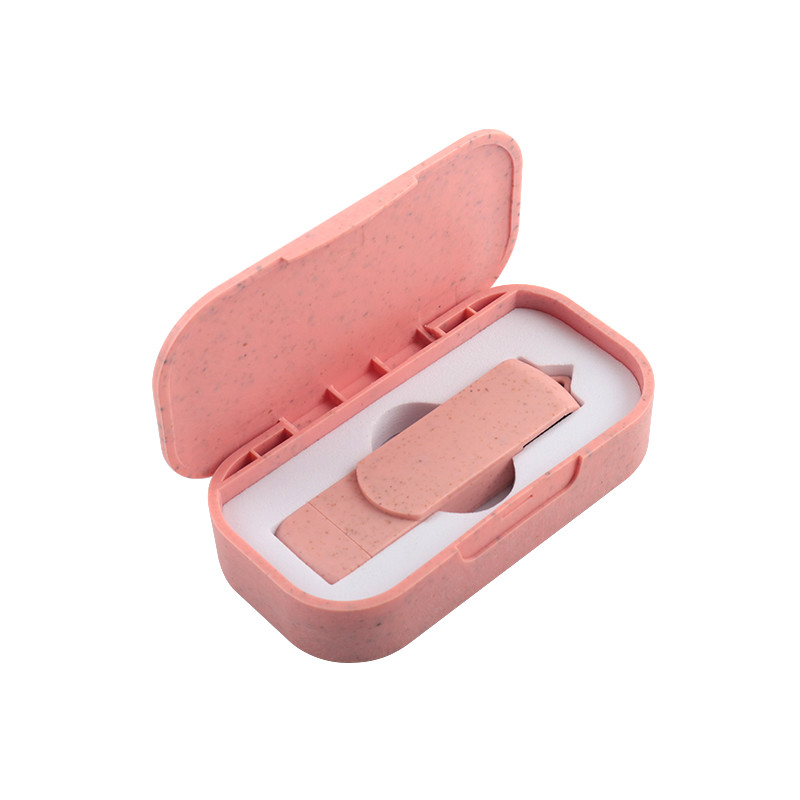 Type C USB Flash Drives Pink Plastis With Straw Recyclables Material And Custom Logo
