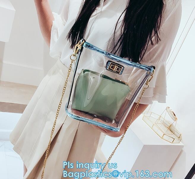 Gift bag clear shopping bag custom PVC plastic shopping bag, shiny pvc handle shopping hand bag clear tote bags ladies h