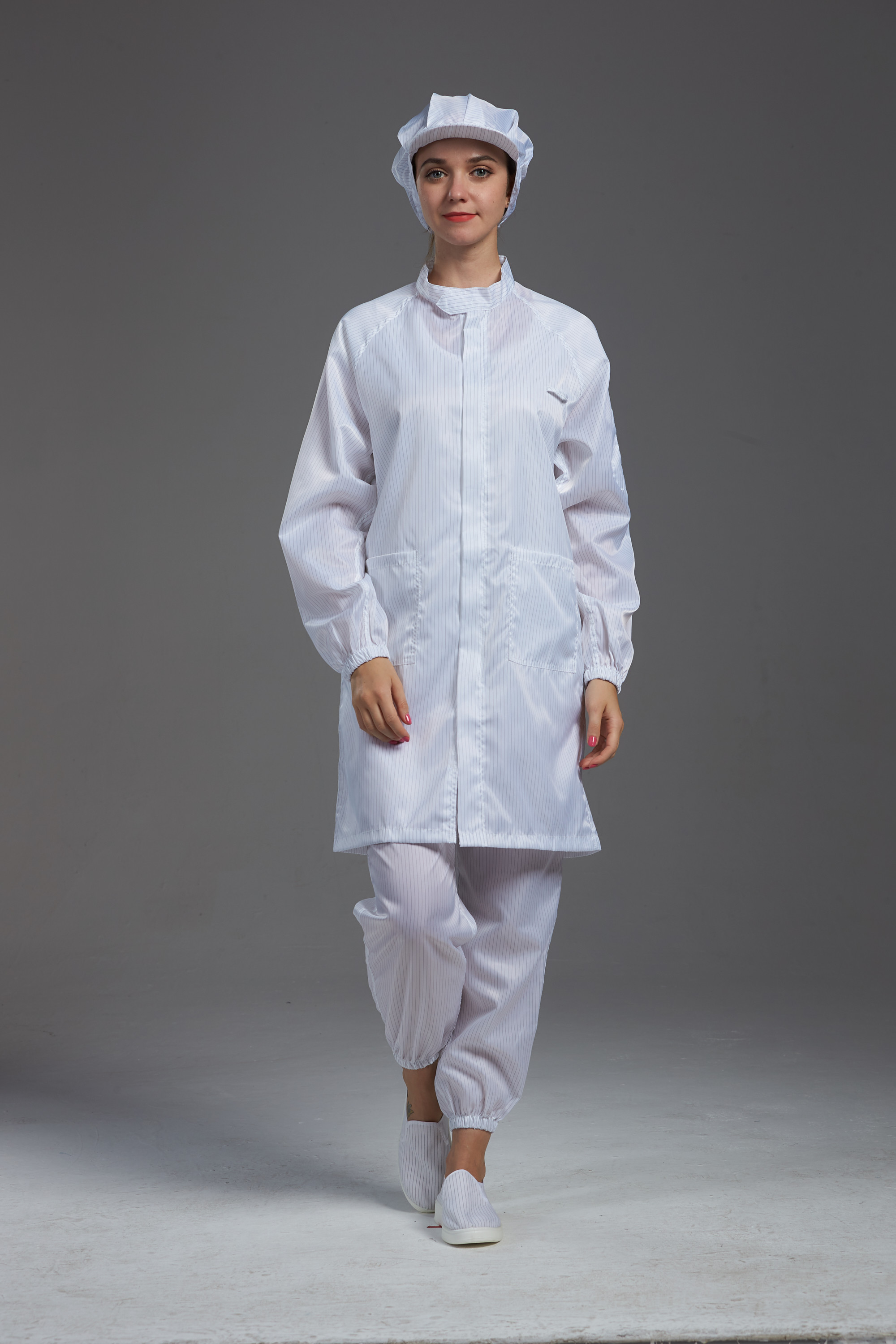  Anti Static ESD Labcoat Garment Resuable Class1000 straight open stand collar durable white in SMT Workshop Manufactures