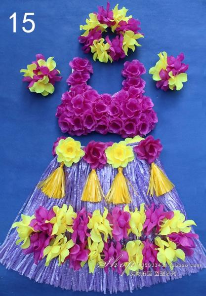 China Manufacturer 30pcs/set Fiber Girls Grass Hula Skirt (Yellow, Green,