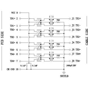 Stacked Rj45 Connectors JC0-0351NL Pulse Jack 2x2 Port Gigabit Ethernet