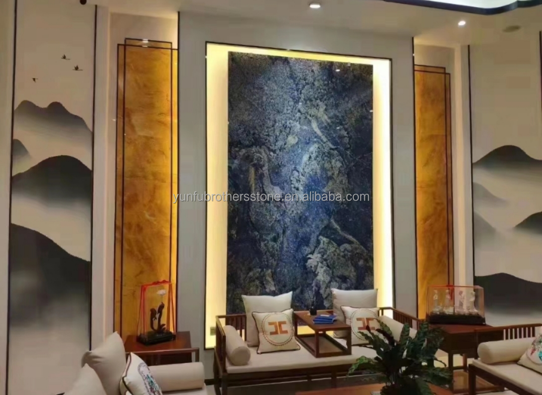 Modern Luxury Brazil Hotel Kitchen Countertop Dark Blue Sapphire Marble Stone Big Slab