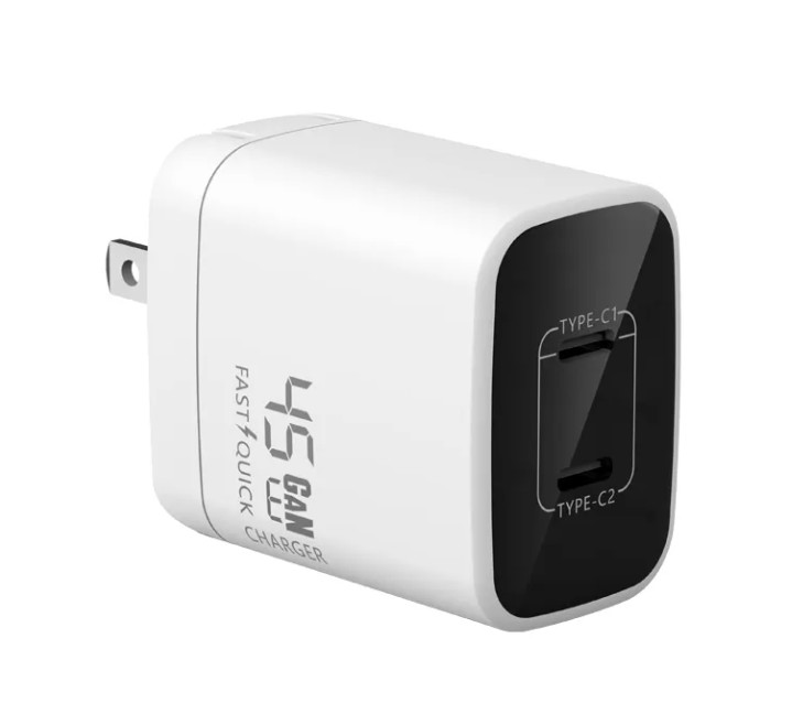 2025 LX 45W White/Black Gallium Nitride Dual Ports USB C Charger Foldable US Plug Fast Charging Adapter Customized Wall Charger