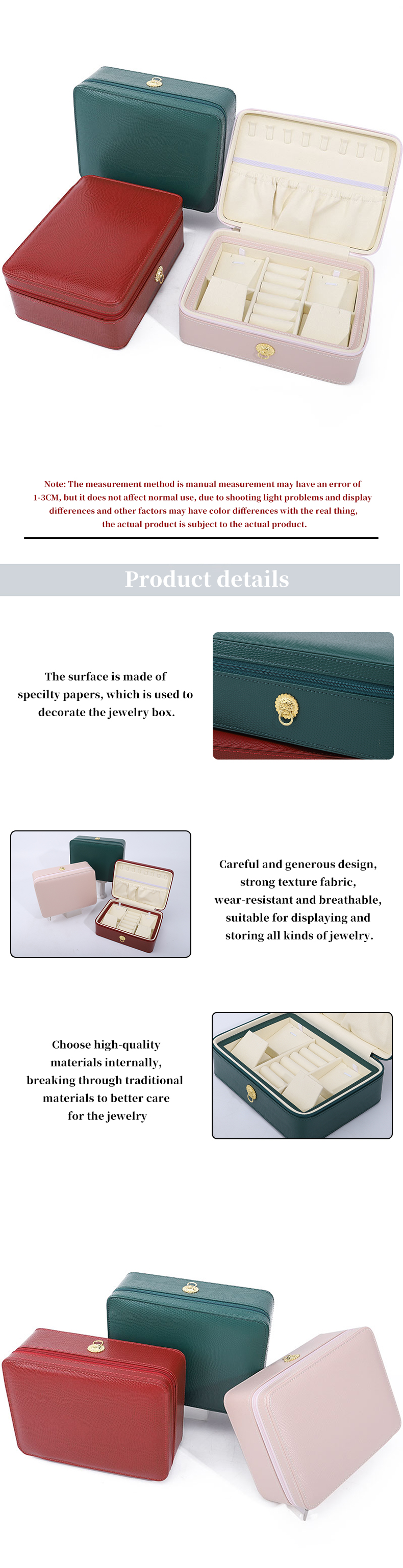 Ring-Pull Ornament PU Leather Travel Jewelry Organizer Multi-Cells Zipper Box