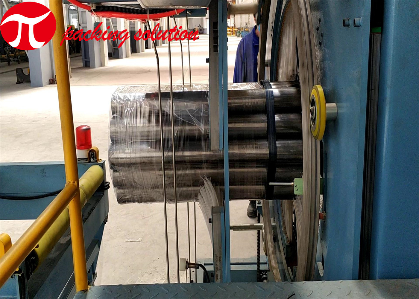 Blue Horizontal Steel Tube Packing Machine 1.5kw 1m/Min 90r/Min Precise Positioning