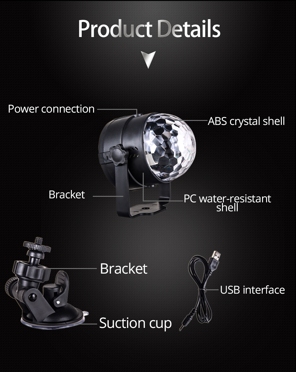 RGB Disco Ball Party Lights DJ Disco Light LED Projector Strobe Lamp Birthday Party Car Club Bar Karaoke Xmas Sound Acti