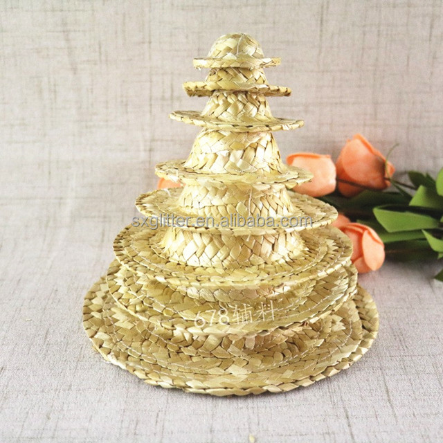 Handicraft Woven Hat Mini Hand-woven Straw Hat Craft Decoration Hat DIY Accessory Natural Color