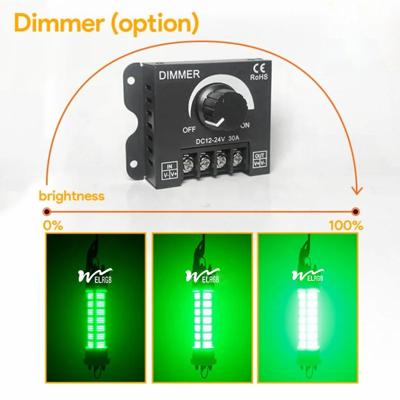 400W 600W Green Underwater Fishing Lamp Outdoor Working Light 12V 24V