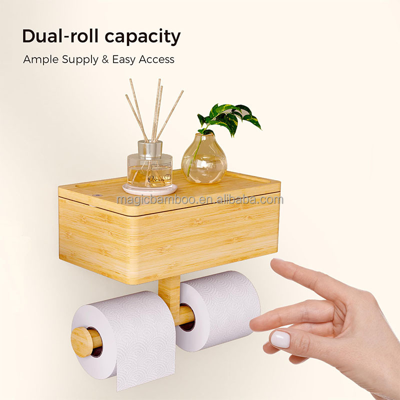 3 In 1 Bamboo Bathroom Storage Rack Wall Mount Toilet Paper Holder OEM