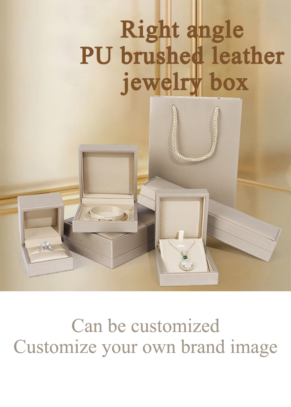PU Leather Fabric Gold Ring Packaging Box Customized With Statin Lining