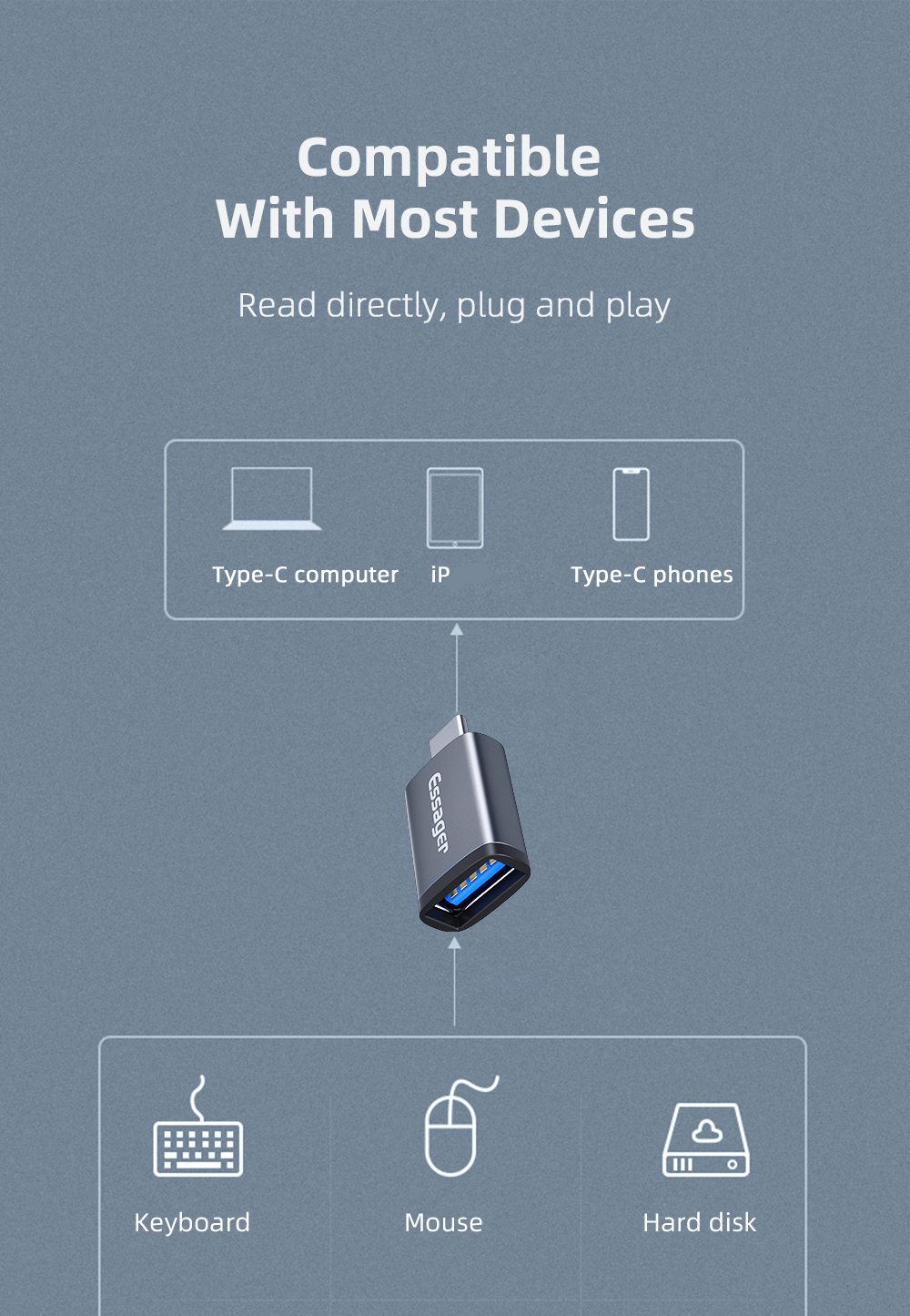 Type C OTG Adaptor To USB 3.0 Adapter 5Gbps Data Transfer OTG Adapter