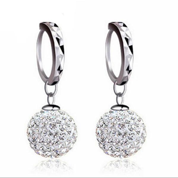 925 Silver Plated with Rhinestone Cubic Zircon Ball Beads Dangle Earrings