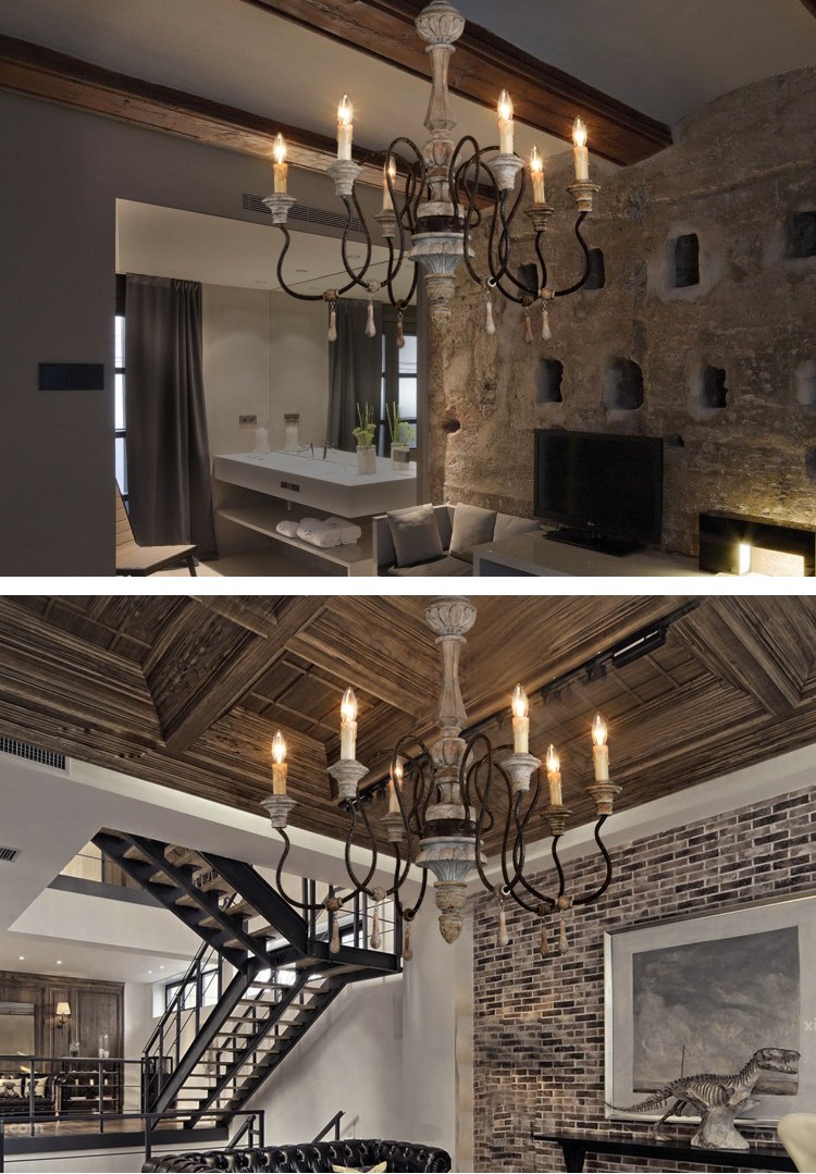 White washed wood sphere chandelier (WH-CI-30)