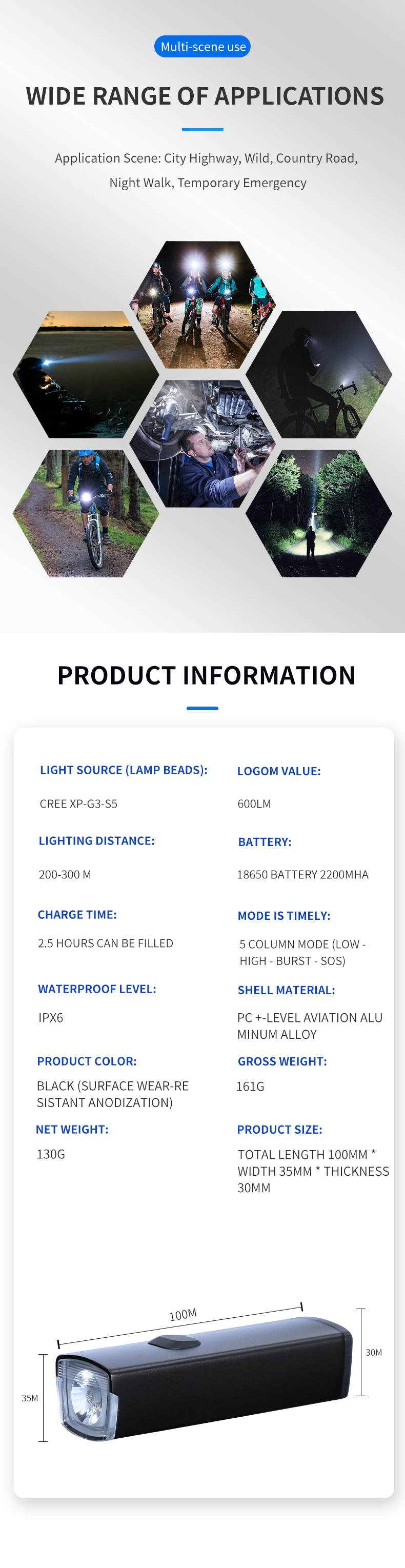 High Lumen Ipx6 LED Bicycle Light USB Fast Charging Bicycle Flashlight