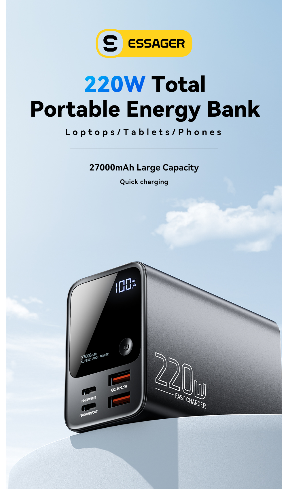 ESSAGER F3002 Series Large Capacity Power Bank 27000mah For Phone