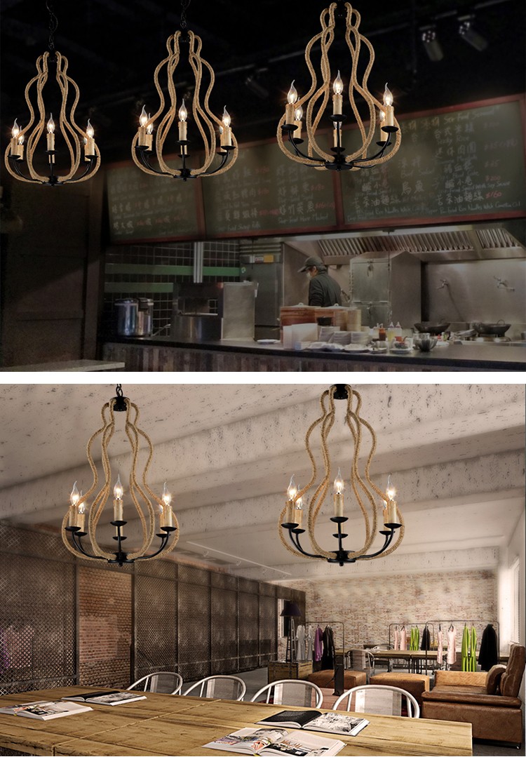 European french Wrought Rope Iron chandeliers for Dining room Kitchen (WH-CI-46)