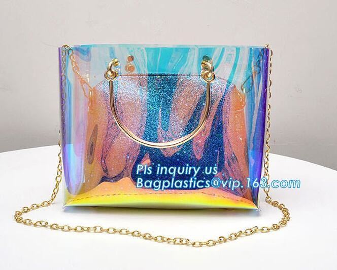 fasion decorated PVC/PU ladies chain shoulder bag, Shoulder Handbag Clear Tote Bag, Ladies' pvc clear beach bags/ pvc sh