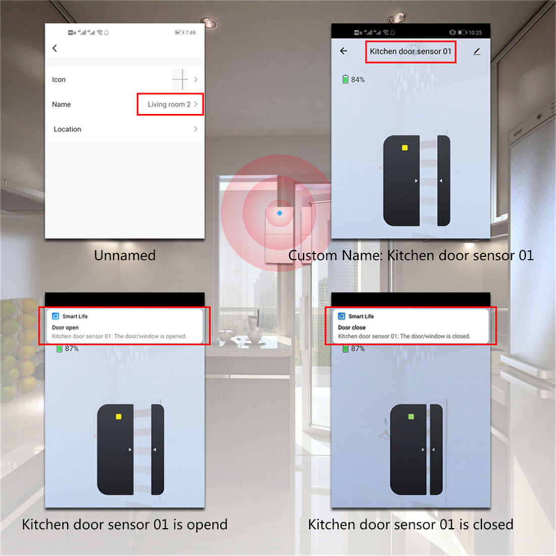 Smart Wi-Fi Door Sensor Door Open / Closed Detectors Magnetic Switch Window Sensor Home Security Alert(ZX-D21)