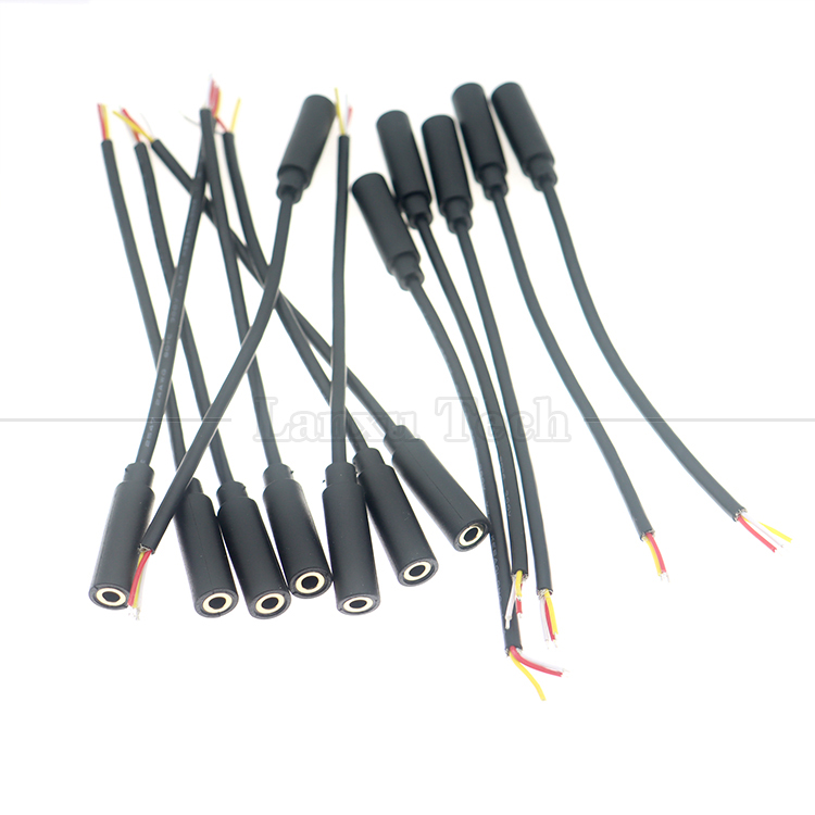 Gold Plated 3.5mm TRS 3 Ploes Shield Audio Jack Female to Tinned Bare Wires Open End Cable