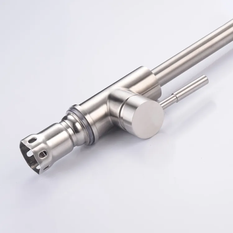 Stainless Steel Body Deck Mounted Tap Cold And Hot Mixer Spring Silver Kitchen Faucet