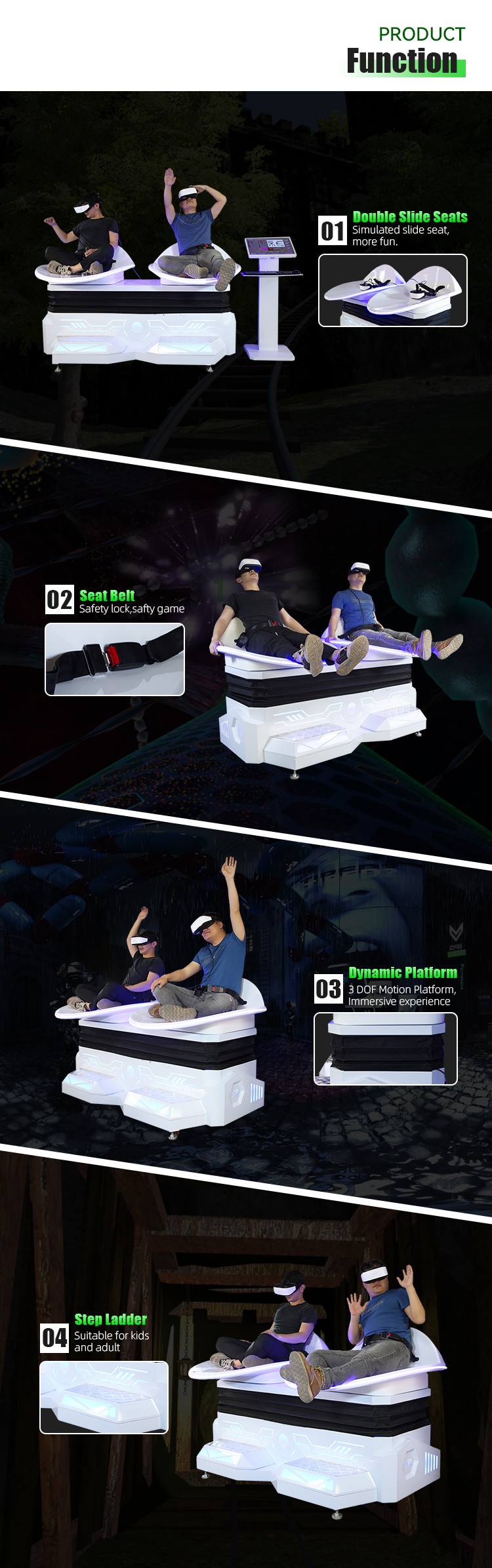 Double Seats 9d Roller Coaster Game VR Simulator Slide With Thrilling Experience