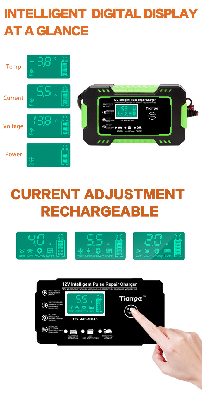 Pulse Repair Motorcycle Lead Acid Battery Charger 12V 6A
