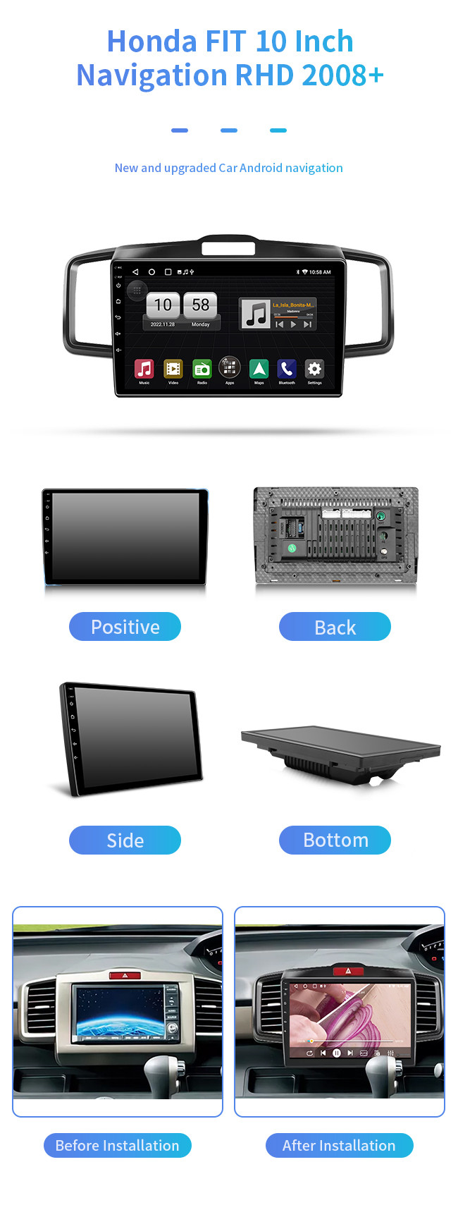 For Honda FIT RHD 2008+ 4G Wifi Carplay Hd Tachograph Bluetooth Car Navigation