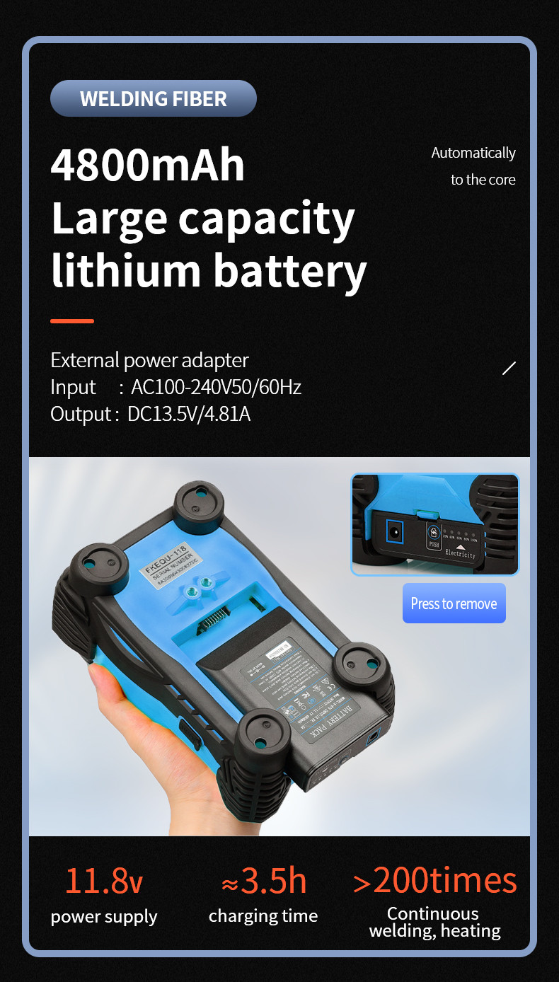 Blue Fiber Optic Fusion Splicer 4800mAh Battery Chinese/English 2 Languages Welding Splicing Machine