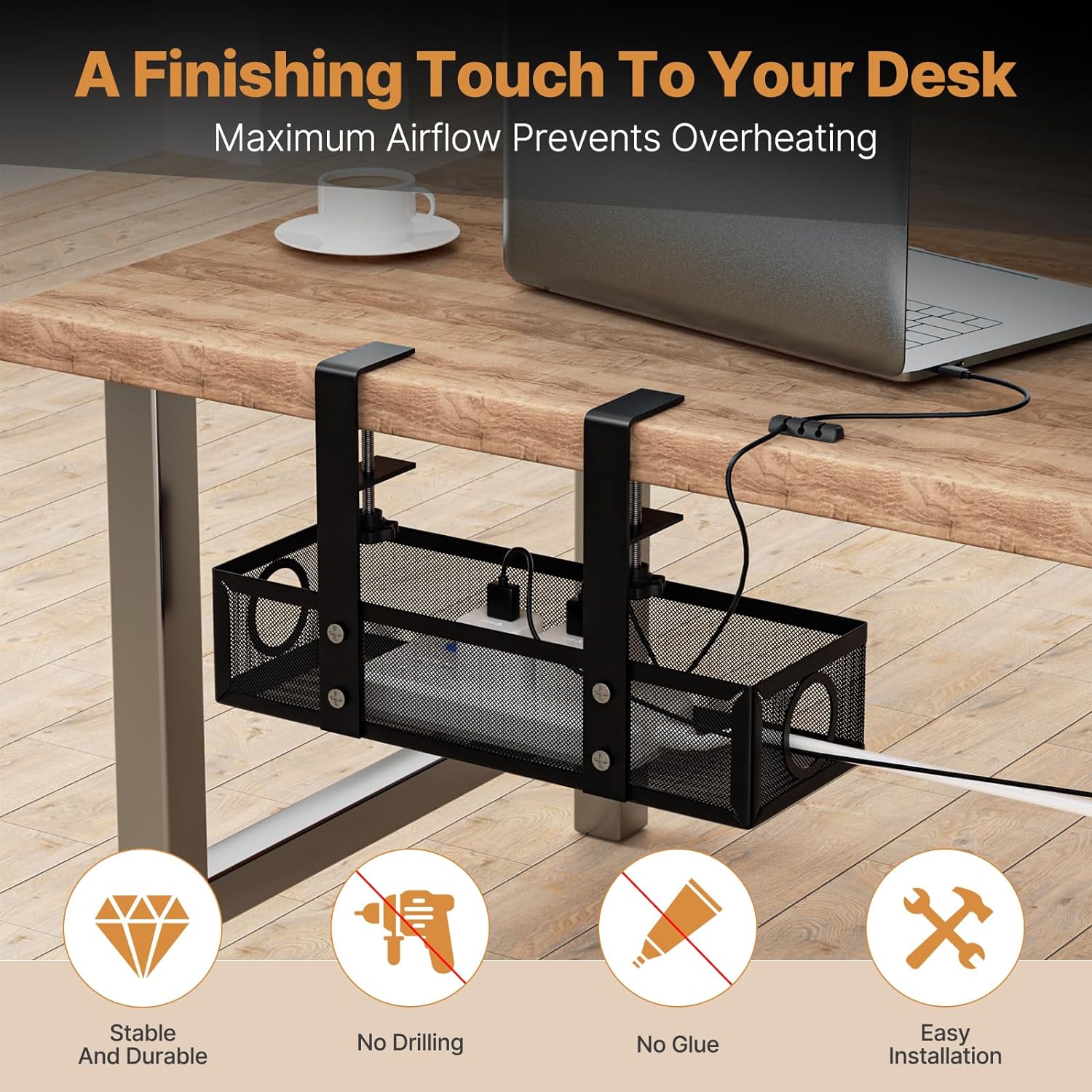 Under Table Cord Management Organizer Sustainable Installation Type Wall Mounted Type