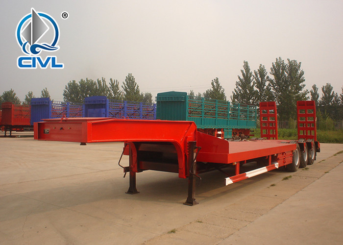 3 Axles Manual Semi Trailer Trucks Low Bed Two Single Cargo Truck New Condition