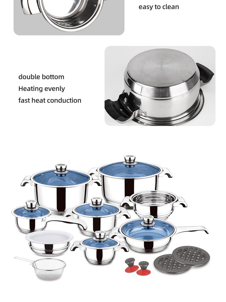 Multifunction Custom Pots And Pans Cookingware Set Cookware Cook Pot 21 Pieces Thickened Stainless Steel Cookware Set