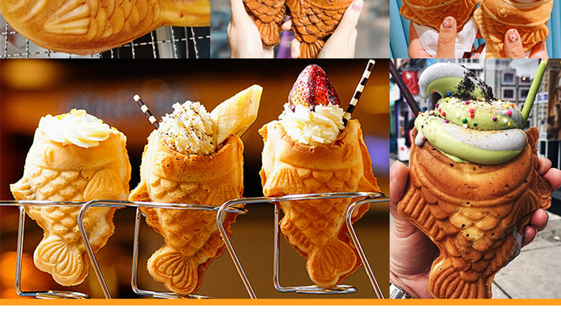 Food Beverage Electric Taiyaki Maker Non-stick Stainless Steel Open Mouth Waffle Machine