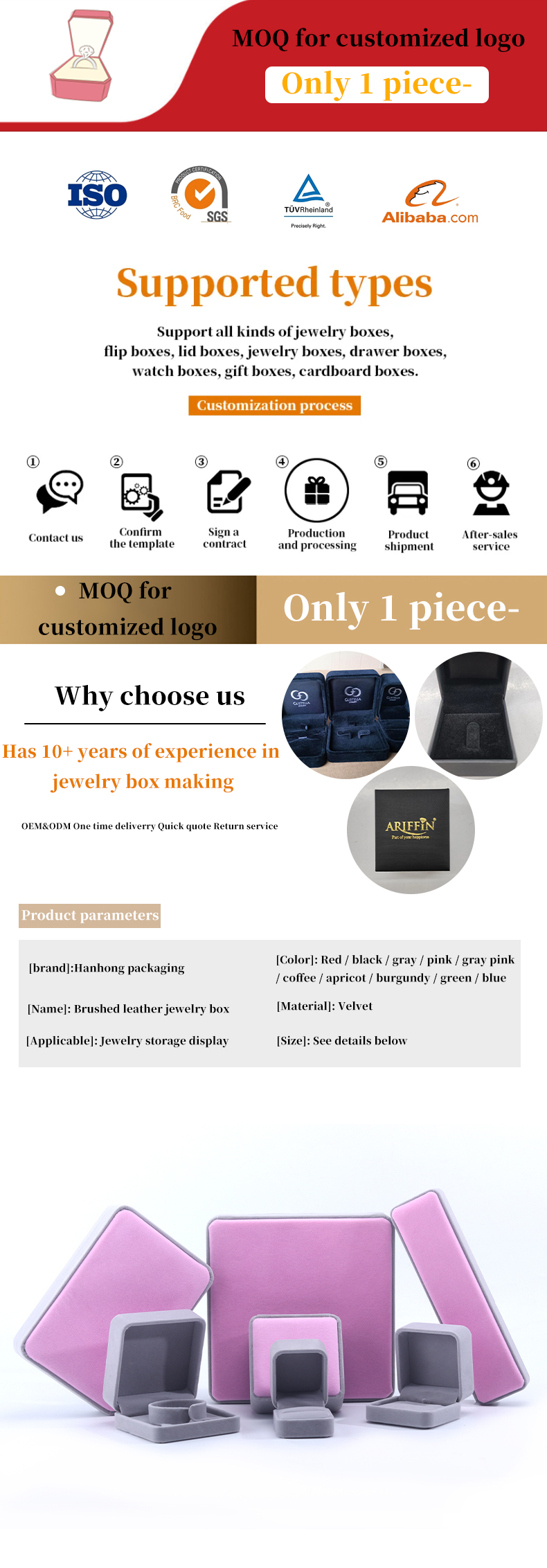 Custom Grade Velvet Jewelry Packaging Box for Necklace Stud Earrings Bracelet and Ring