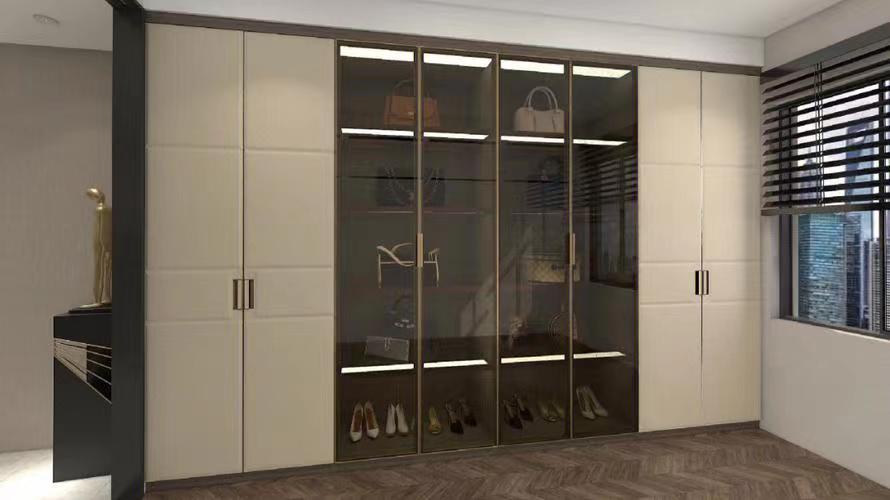 Wooden Glass Door Wardrobe for Modern Bedroom YALIG Leather Wardrobe
