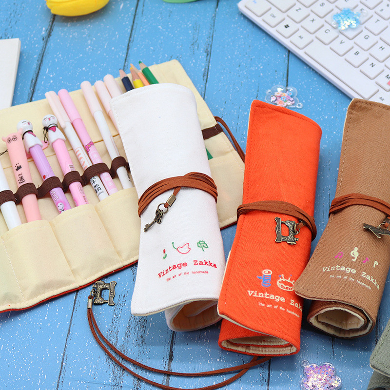 FRESH AND FASHIONABLE LARGE CAPACITY PEN BAG PENCIL CASE SIMPLE CREATIVE JUNIOR HIGH SCHOOL MEN AND WOMEN CANVAS PENCIL